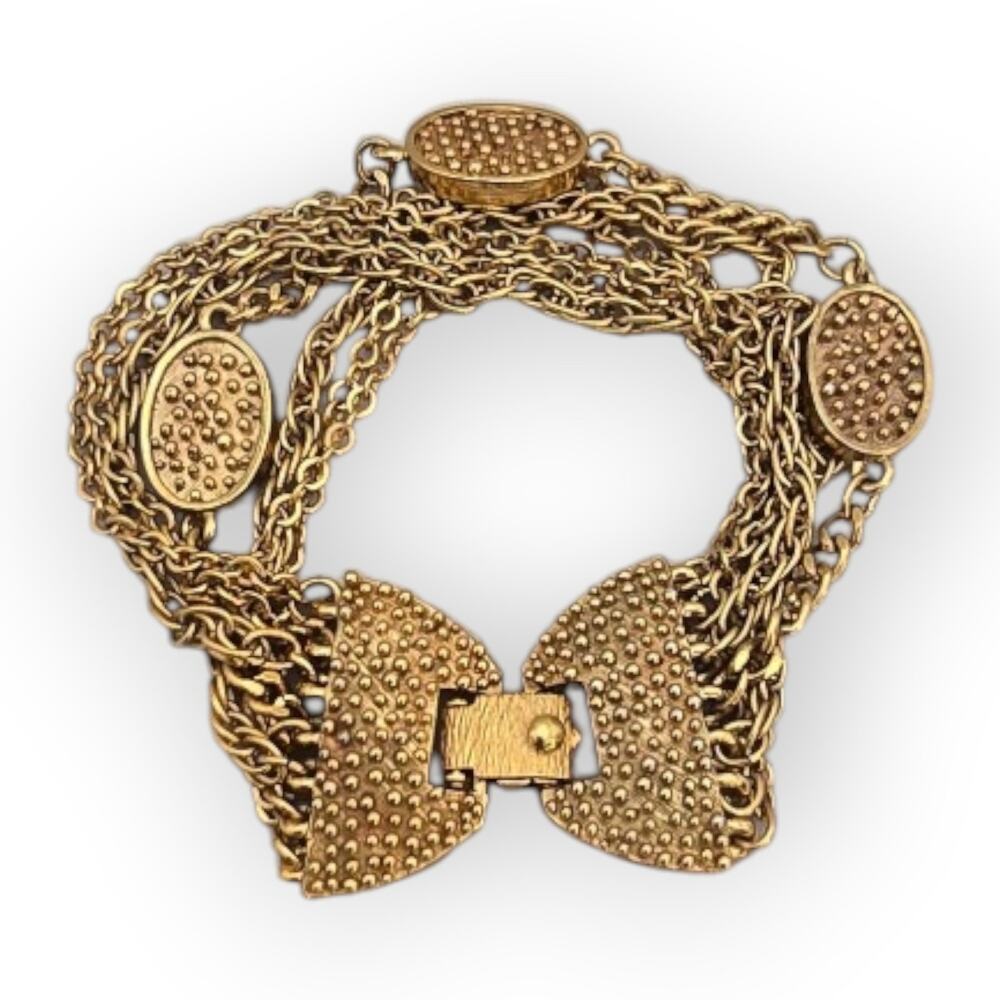 Monet Ornate Medallion Gold Chain Bracelet Layered Vintage Classic Elegance